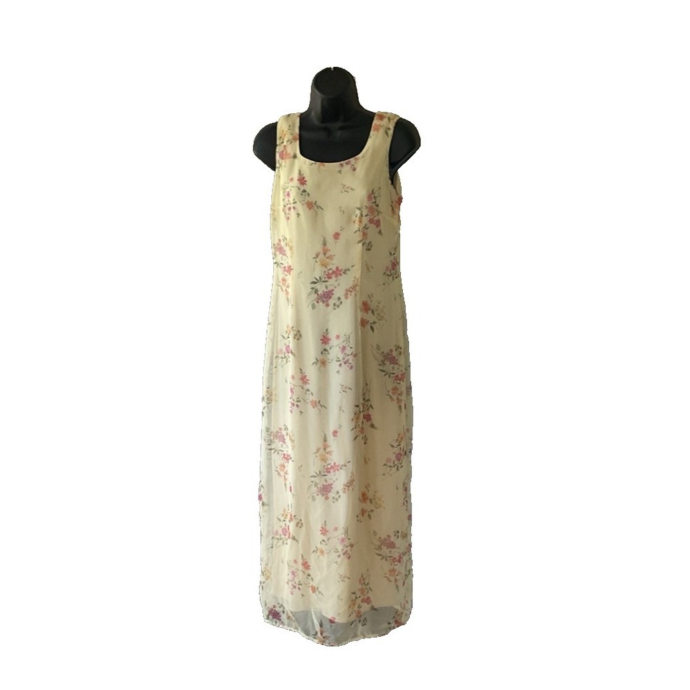 VTG Helene Blake‎ Yellow Floral Sleeveless Dress USA Made 90s Y2K Whimsy